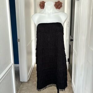 NWOT Express Strapless Black Fringe Dress